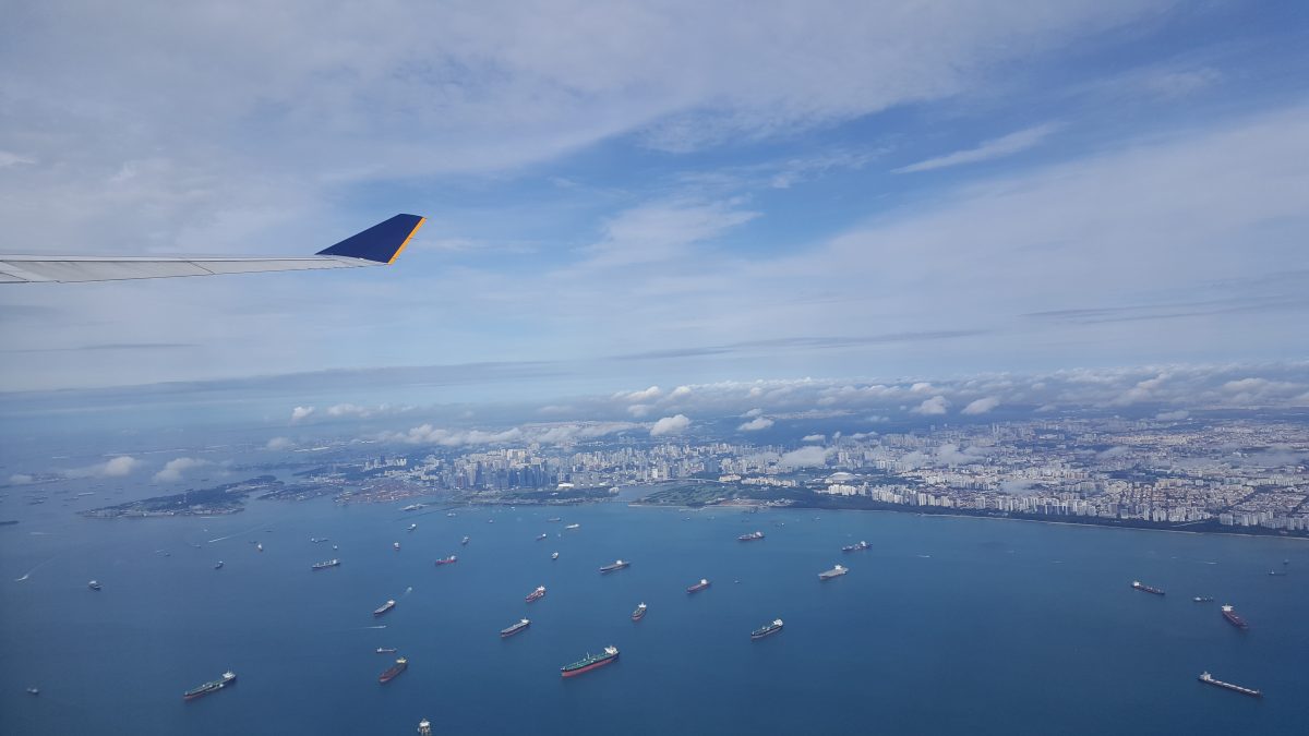 View over Singapore shortly after take-off from Changi Airport.
