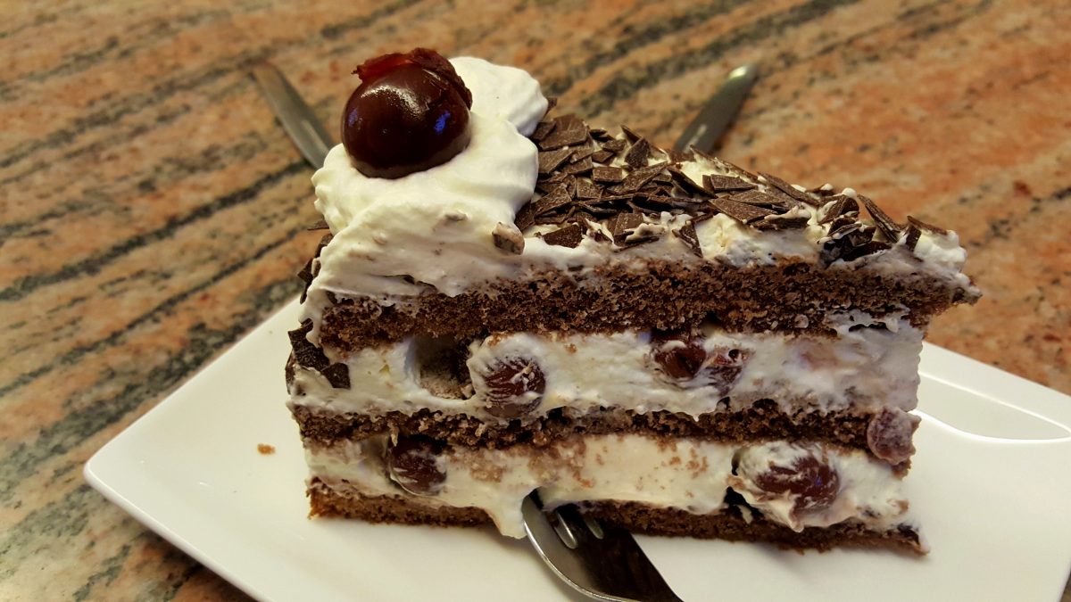 A slice of Black Forest cake.