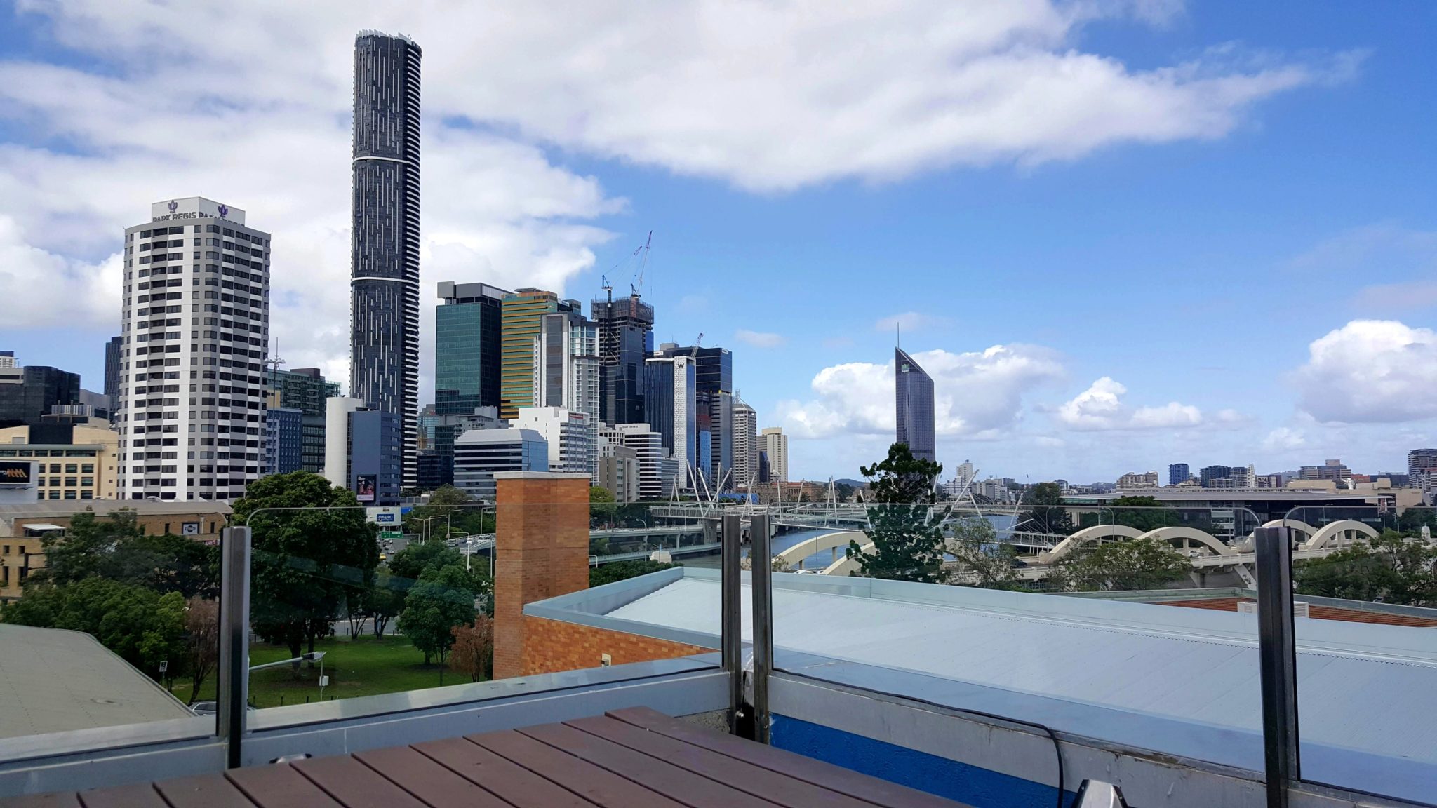 View of Brisbane from hostel rooftop.