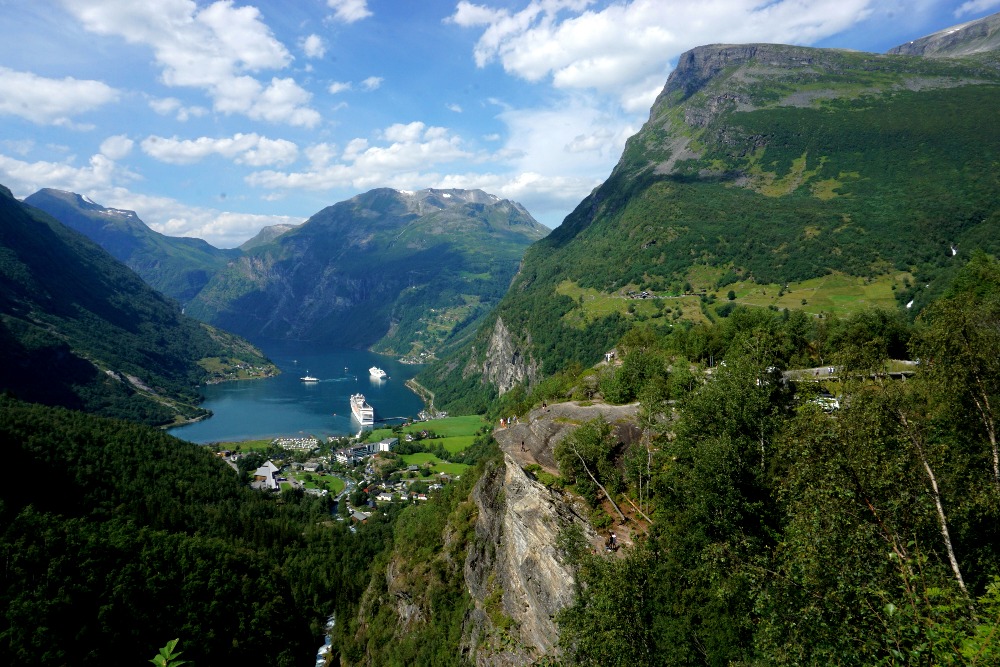 View of the MSC Poesia from Flydal Gorge viewpoint.